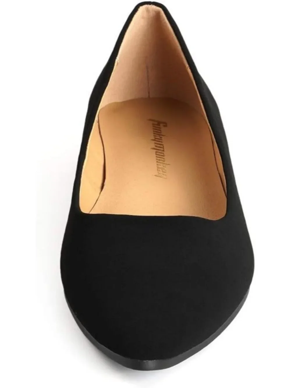 FUNKYMONKEY Women's Black Faux Leather Pointed Toe Slip On Ballet Low Heel Flats